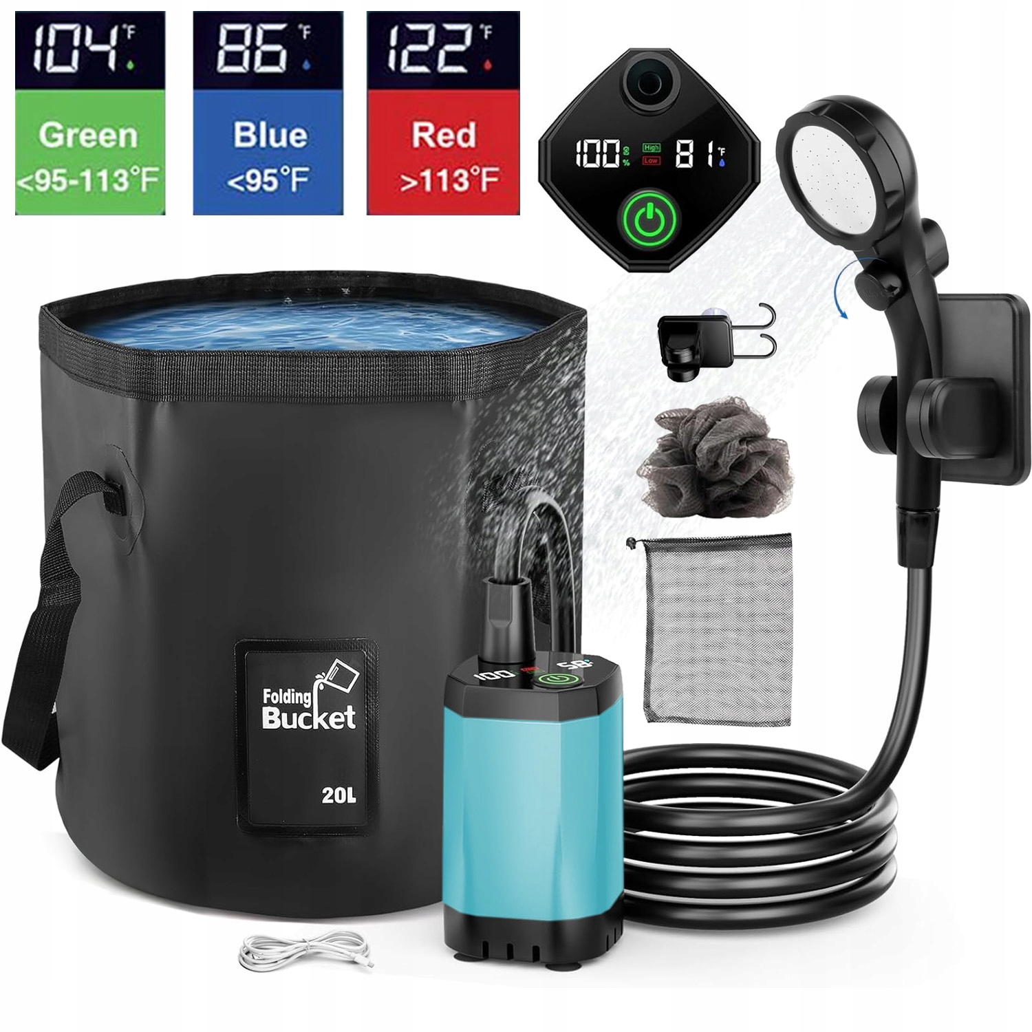 Prysznic Przenośny Turystyczny Kempingowy Samochodowy Na Akumulator 6000MAH