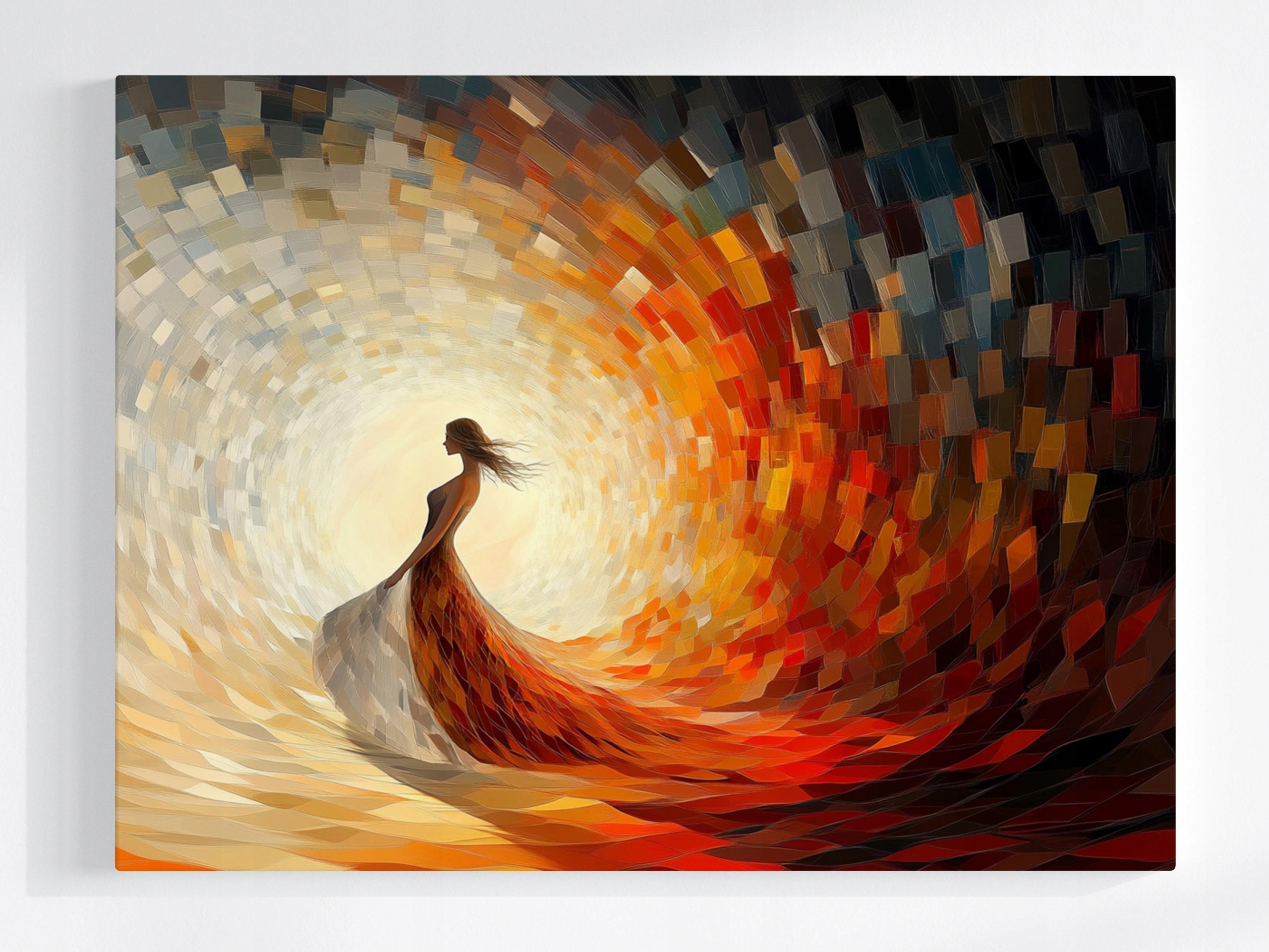 Obraz Na Plátně Canvas Žena Dívka Mozaika Oheň Slunce Kolo 100x75