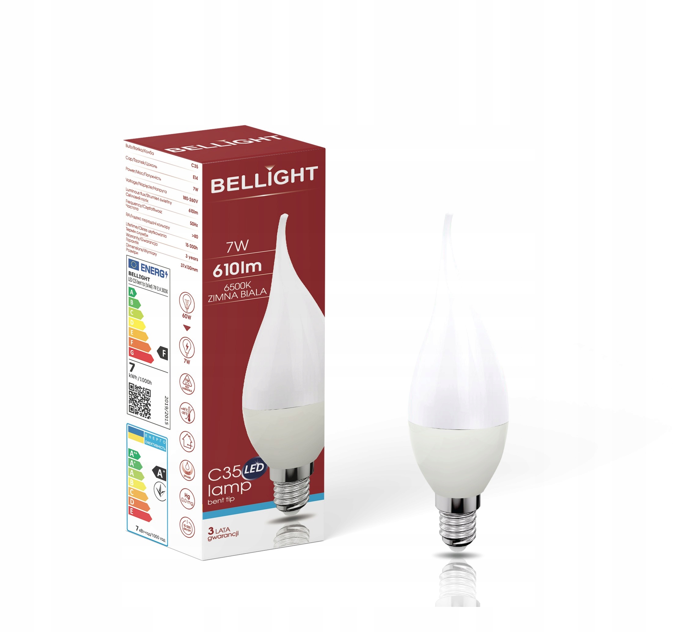 

Żarówka Led C35 230v 7w 6500k 610lm e14 Płomyk