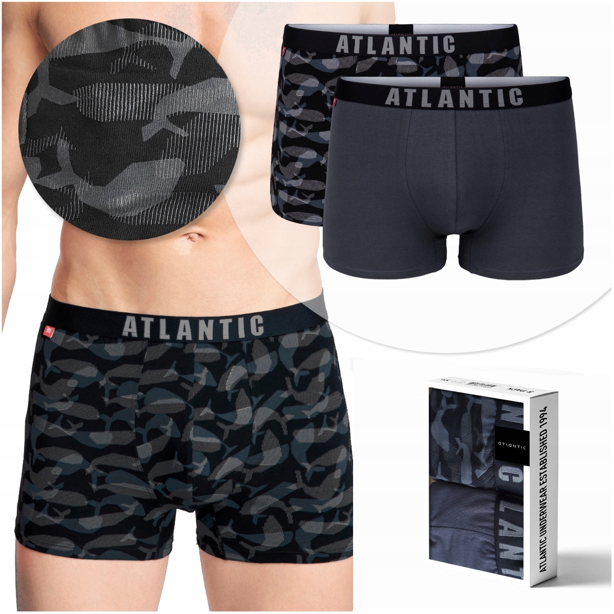 

2x Wygodne bokserki Atlantic moro Grafit *L