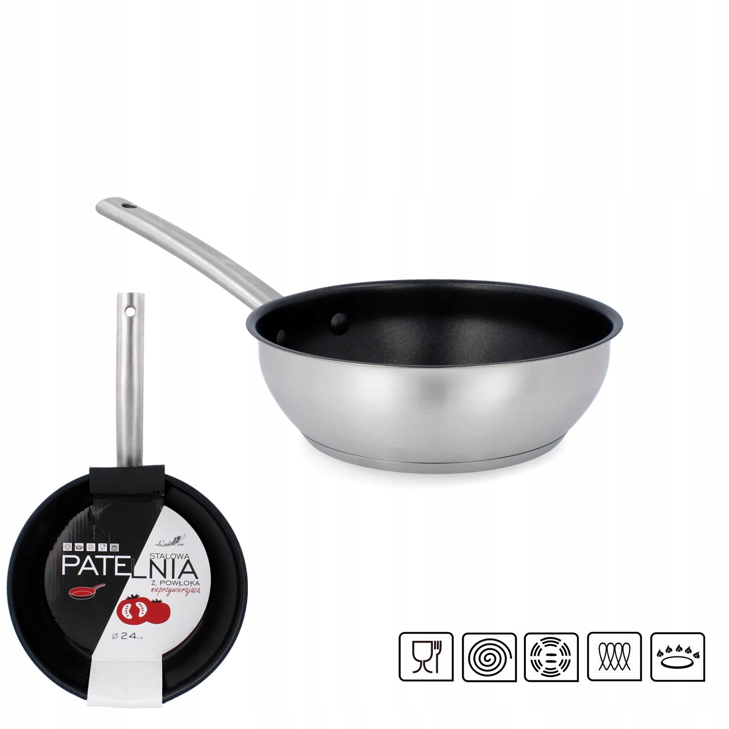 

Patelnia Stalowa 24 CM Z Powłoką Nieprzywierającą