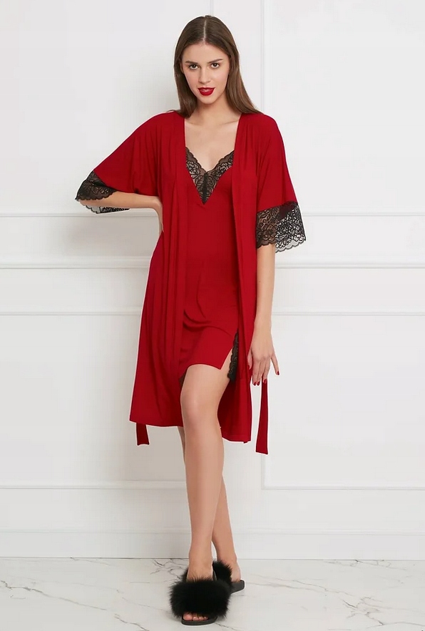 Vanilla&oh!zuza Peniuar/ Župan 3933 Červená Viskóza 2XL/ 3XL 44/ 46