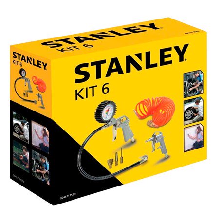 Zestaw pneumatyczny - 6 szt - pistolet do pompowania z manometrem, pistolet Marka Stanley