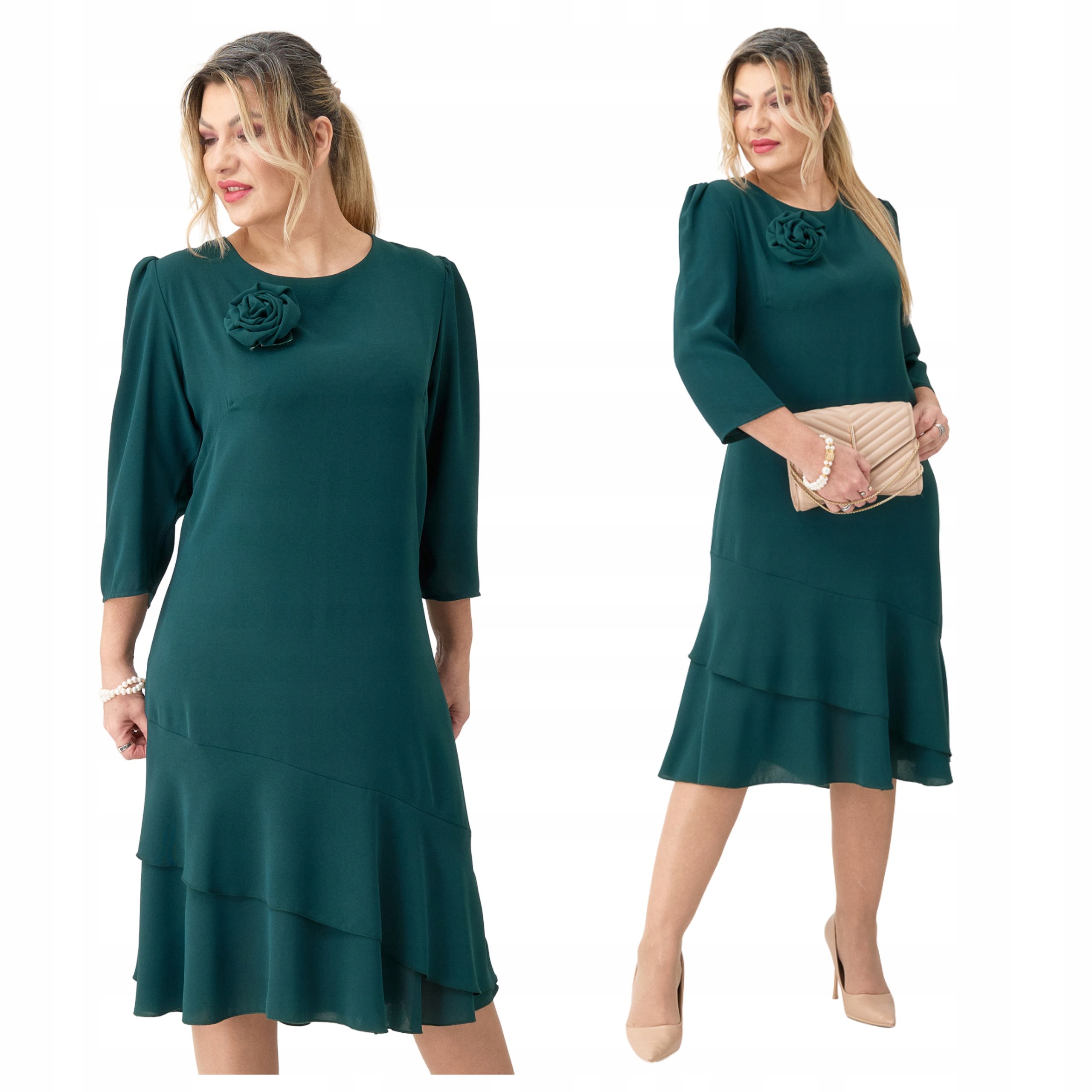 Sukienka wyszczuplająca z falbaną Polski Producent duże rozmiary