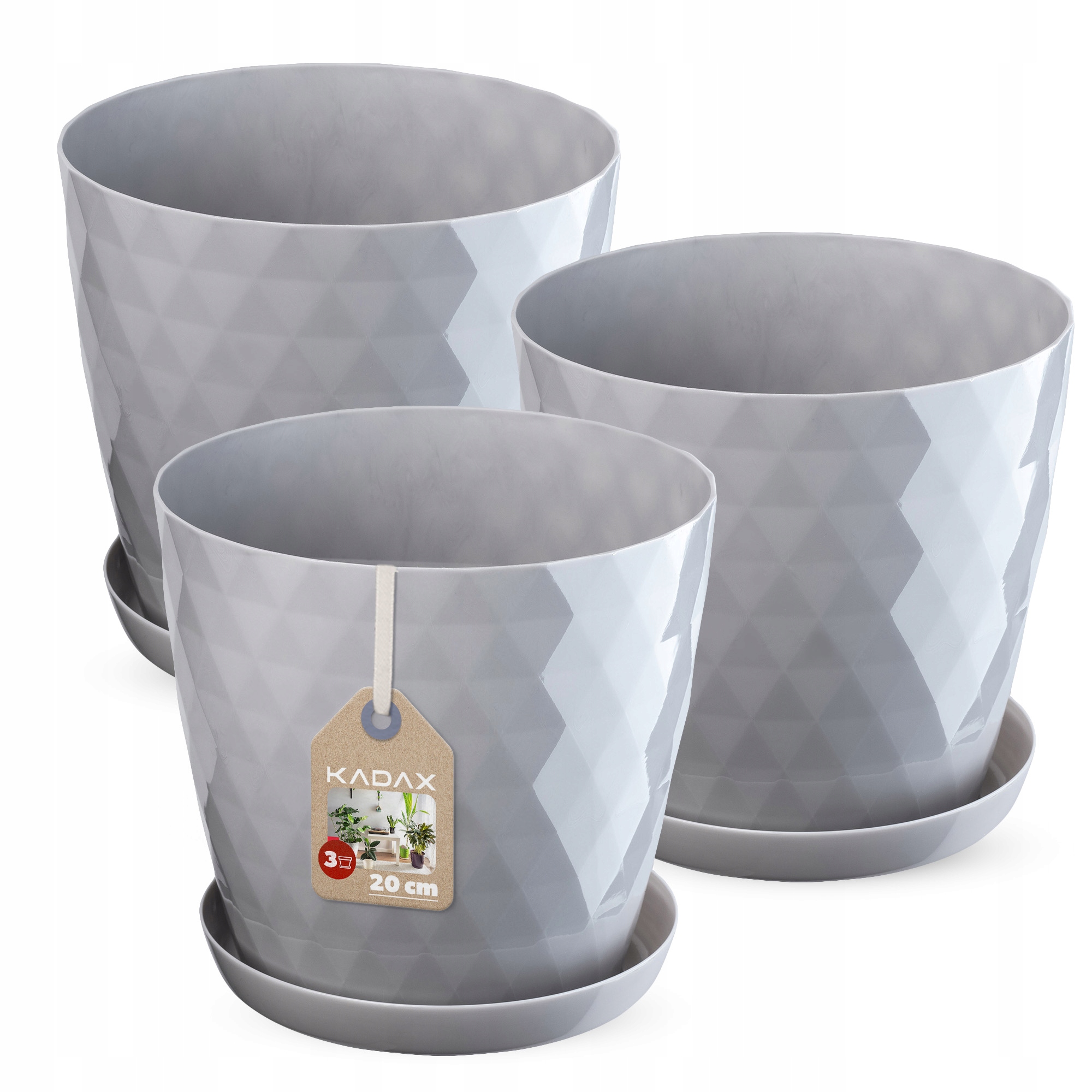 

Kadax Zestaw 3x Doniczka Z Podstawką Szara 20cm