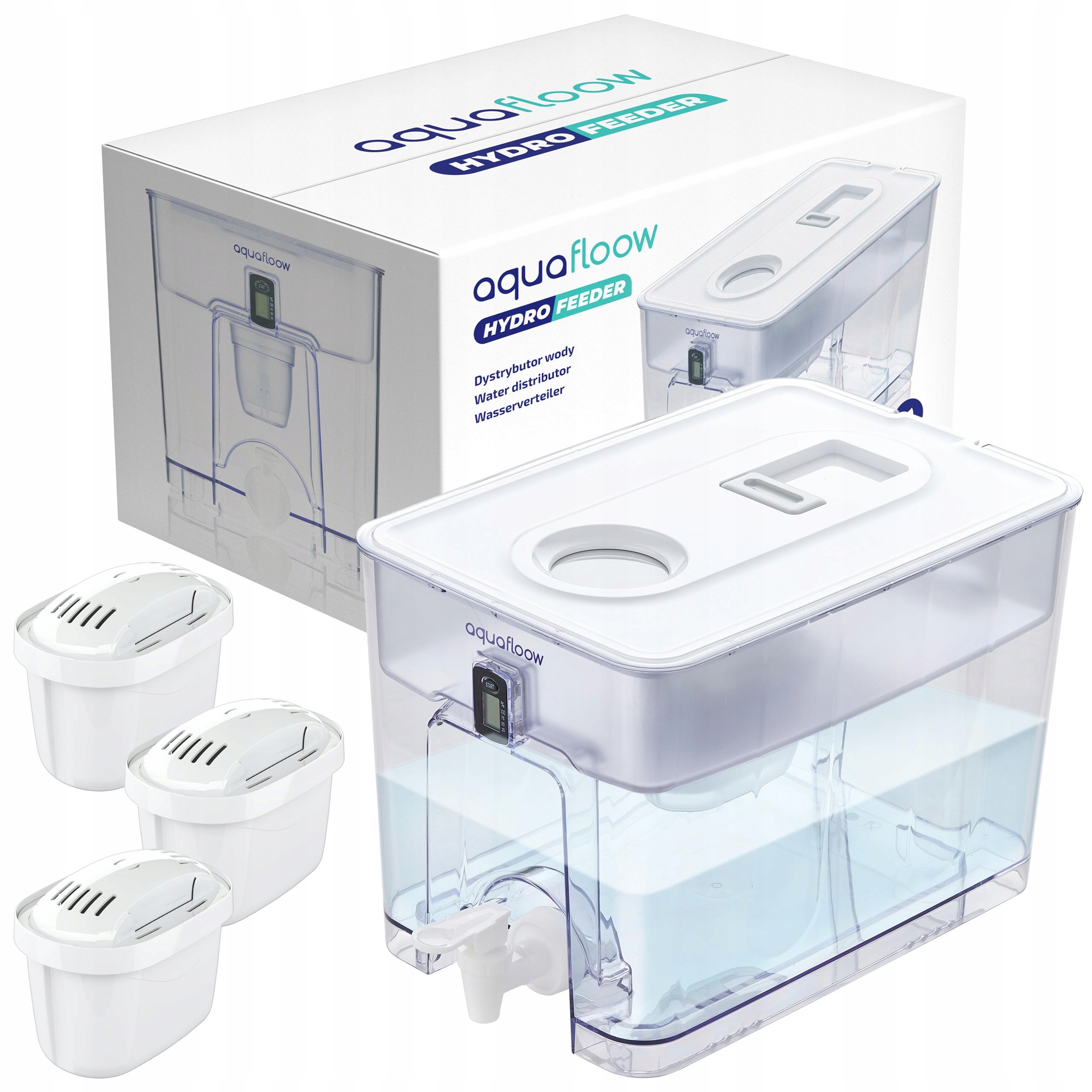 Velký filtrační konvice na vodu AquaFloow XL 9,5 l 3 x filtr na vodu AquaFloow