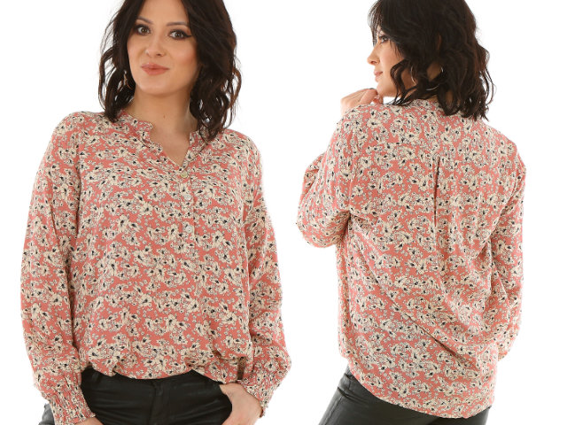 

F506 Deseń w Kwiaty, luźna koszulowa Tunika