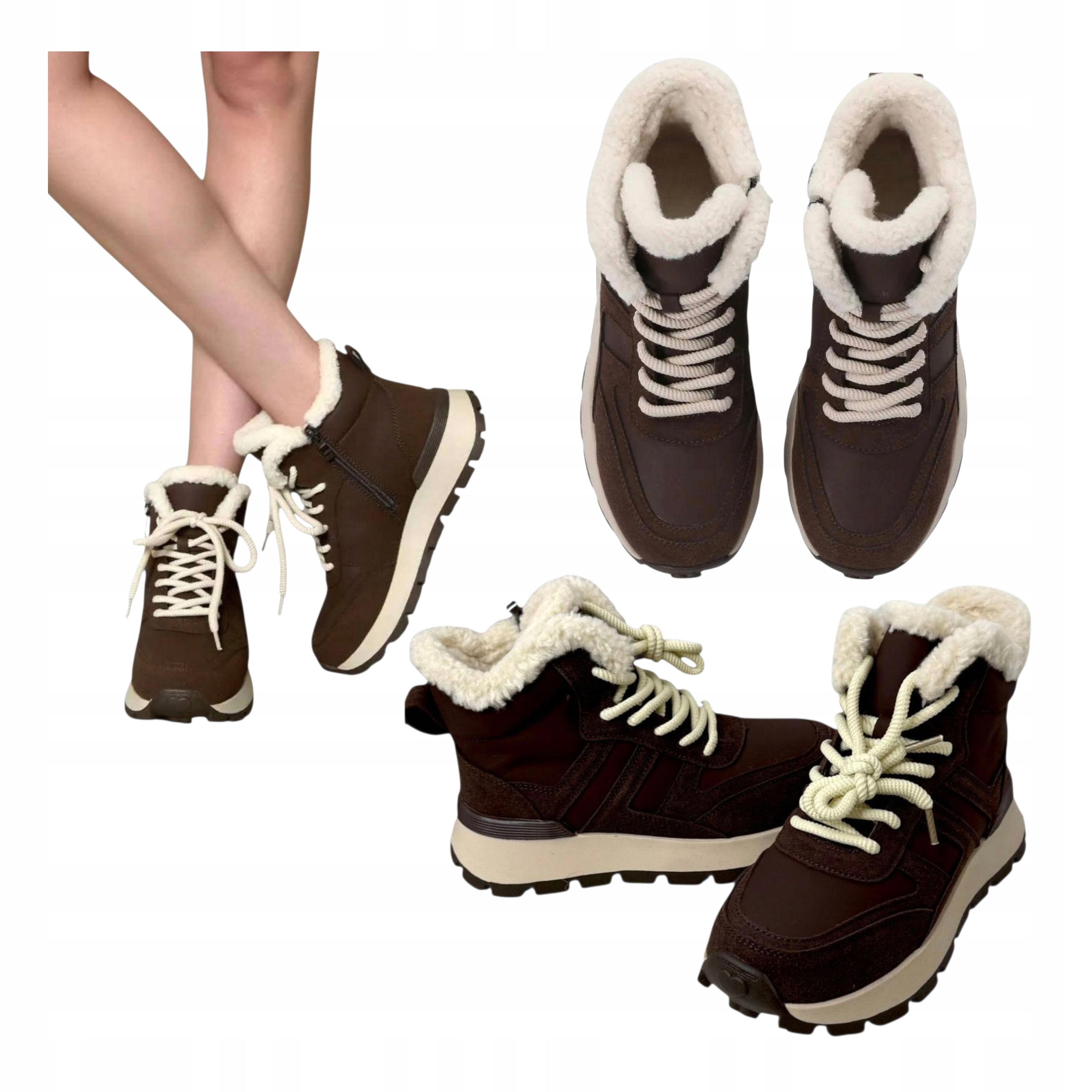 Dámské Kotníkové Boty boty Zateplené Trapery na platformě Semiš Hnědé 41