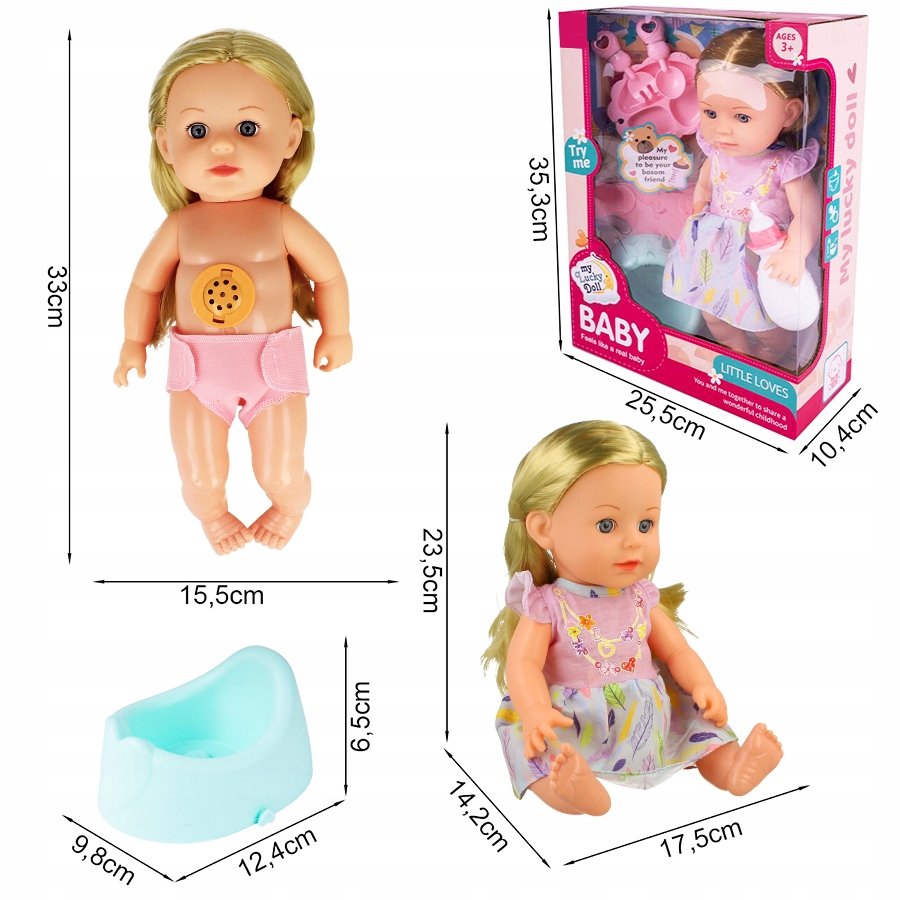 Interaktywna LALKA BOBAS dziewczynka długie włosy AKCESORIA nocnik UBRANKO Wiek dziecka 3 lata +