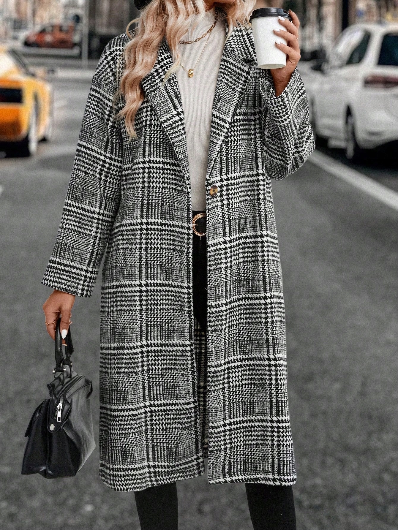 Dámský Jednořadý MIDI Kabát S Kostkovaným Vzorem Shein, Velikost 40