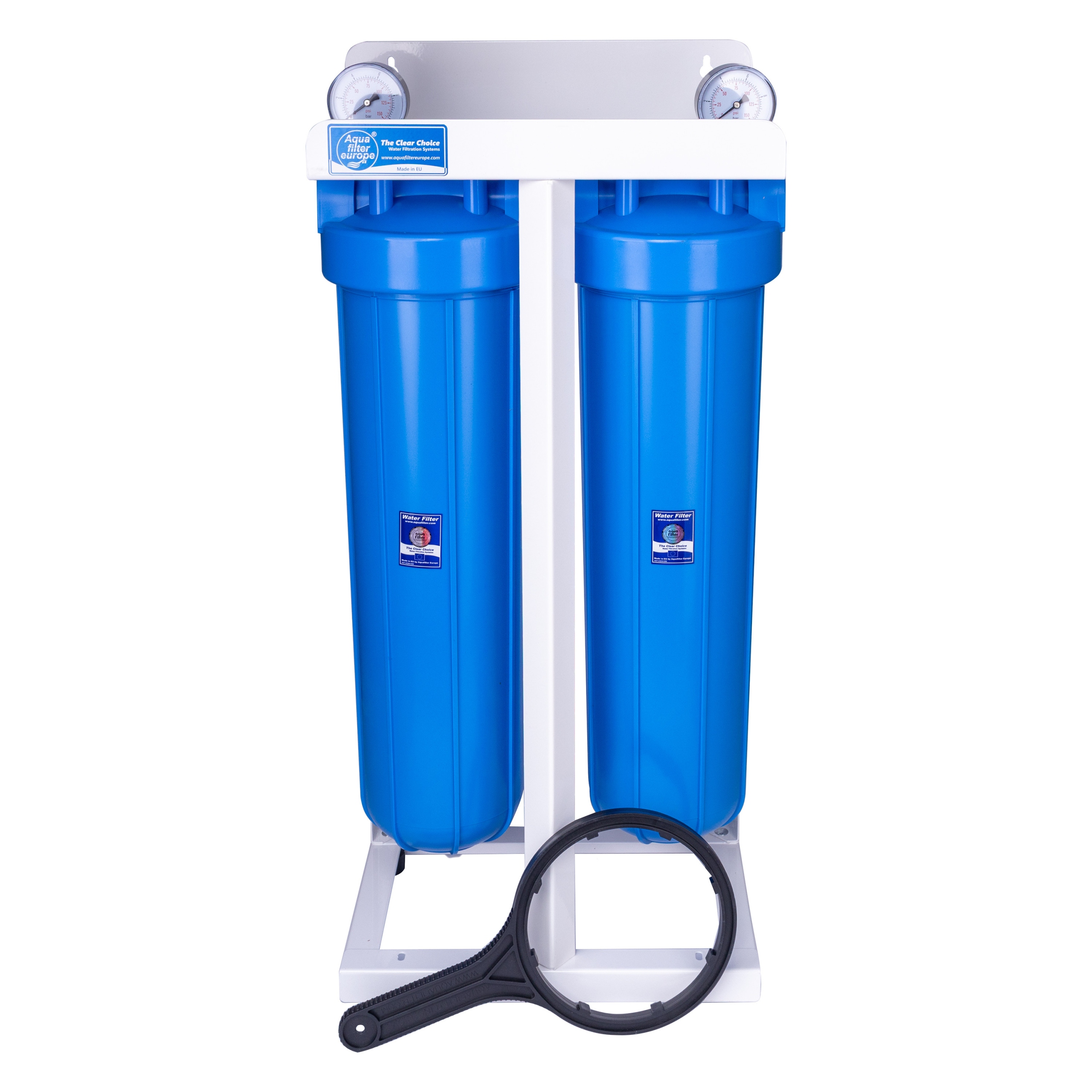 Filtr podwójny Big Blue 20" stelaż manometr 1” Aquafilter HHBB20A