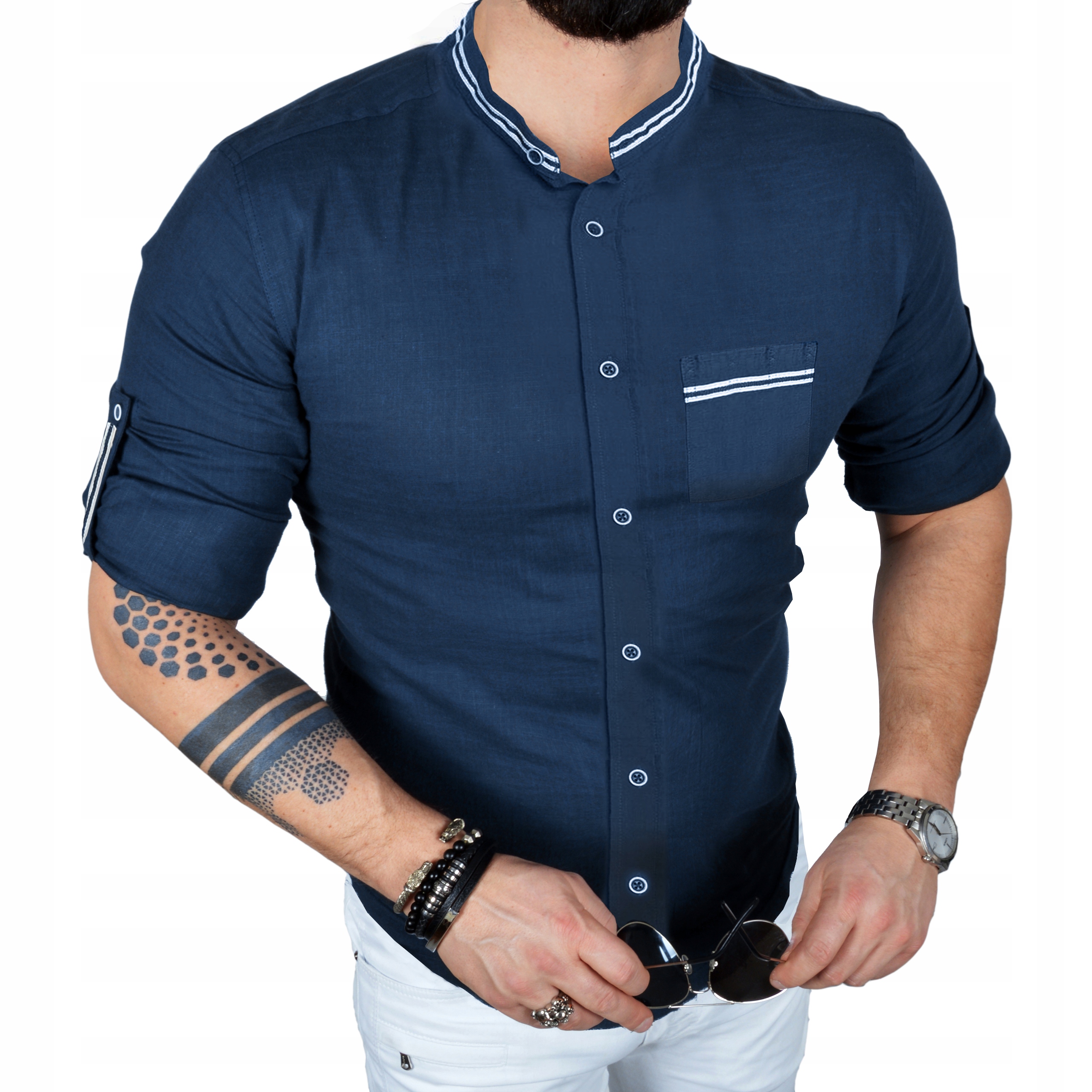 Pánská košile Stojka Casual Denní Lněná Len