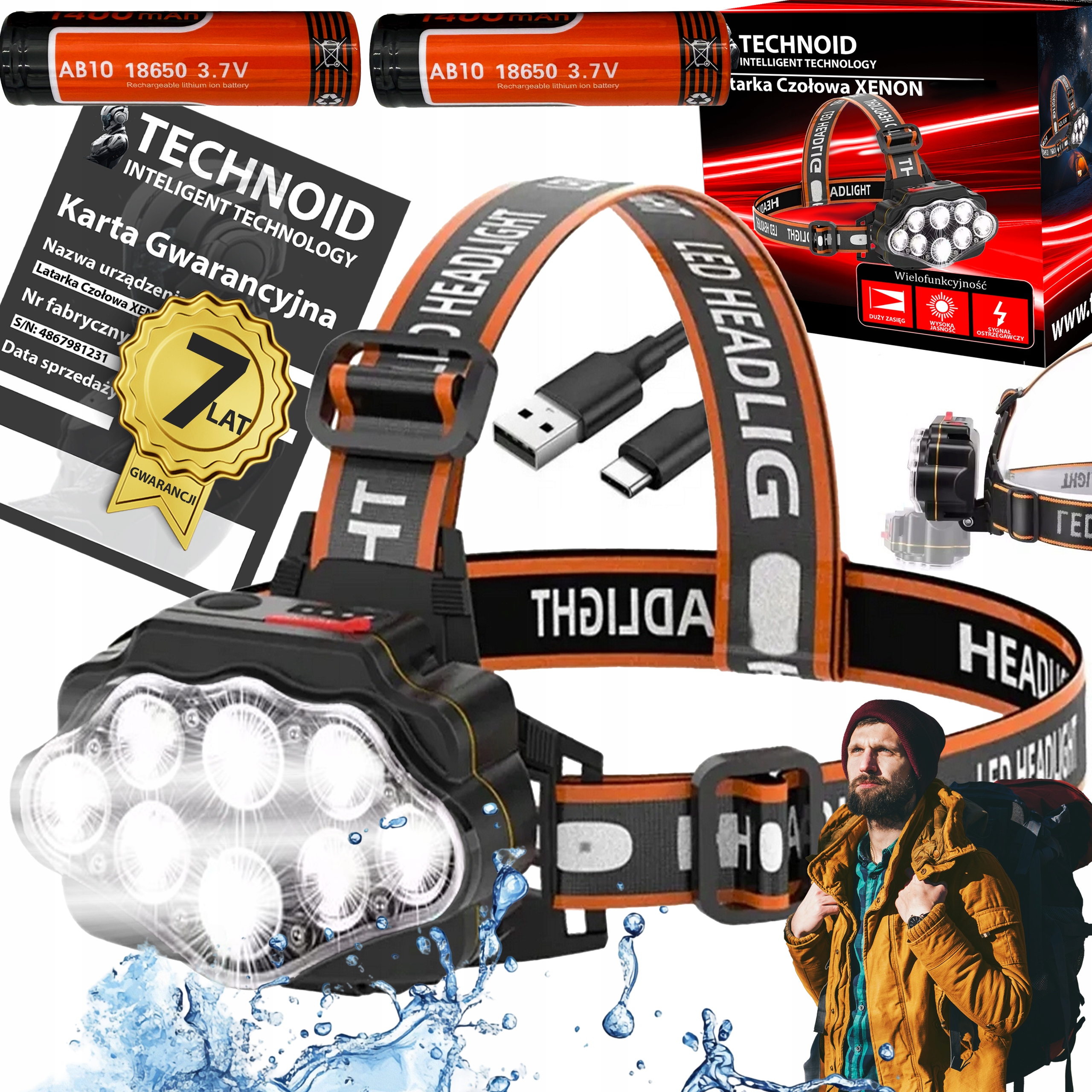 Čelovka Technoid Čelovka 5000T 5000LM 8 Led 4 Režimy Výkon Turbo Giga