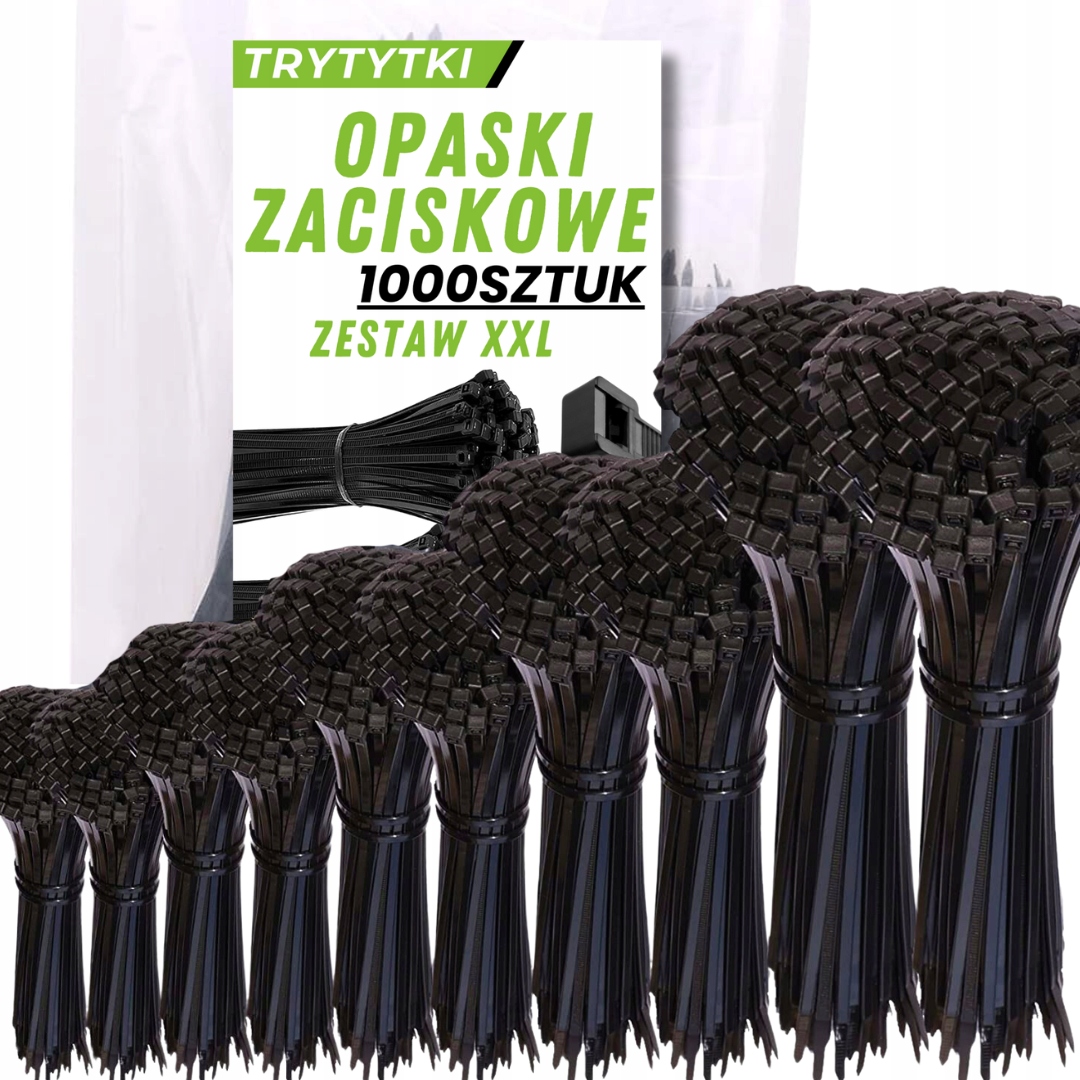 Opaski Zaciskowe Trytytki Zestaw 1000 szt. Kablowe XL Czarne Mocne Trytki