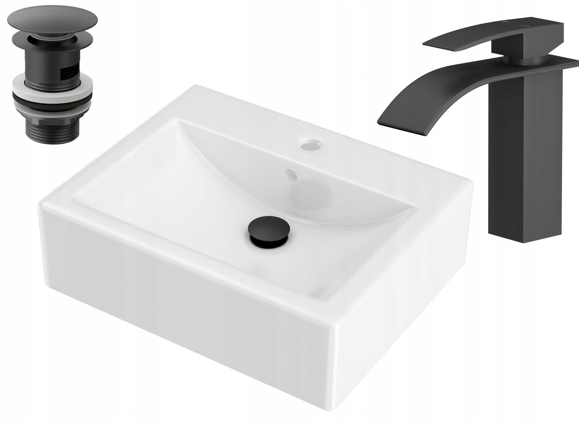 

Umywalka Ceramiczna Bateria +korek Zestaw Czarny
