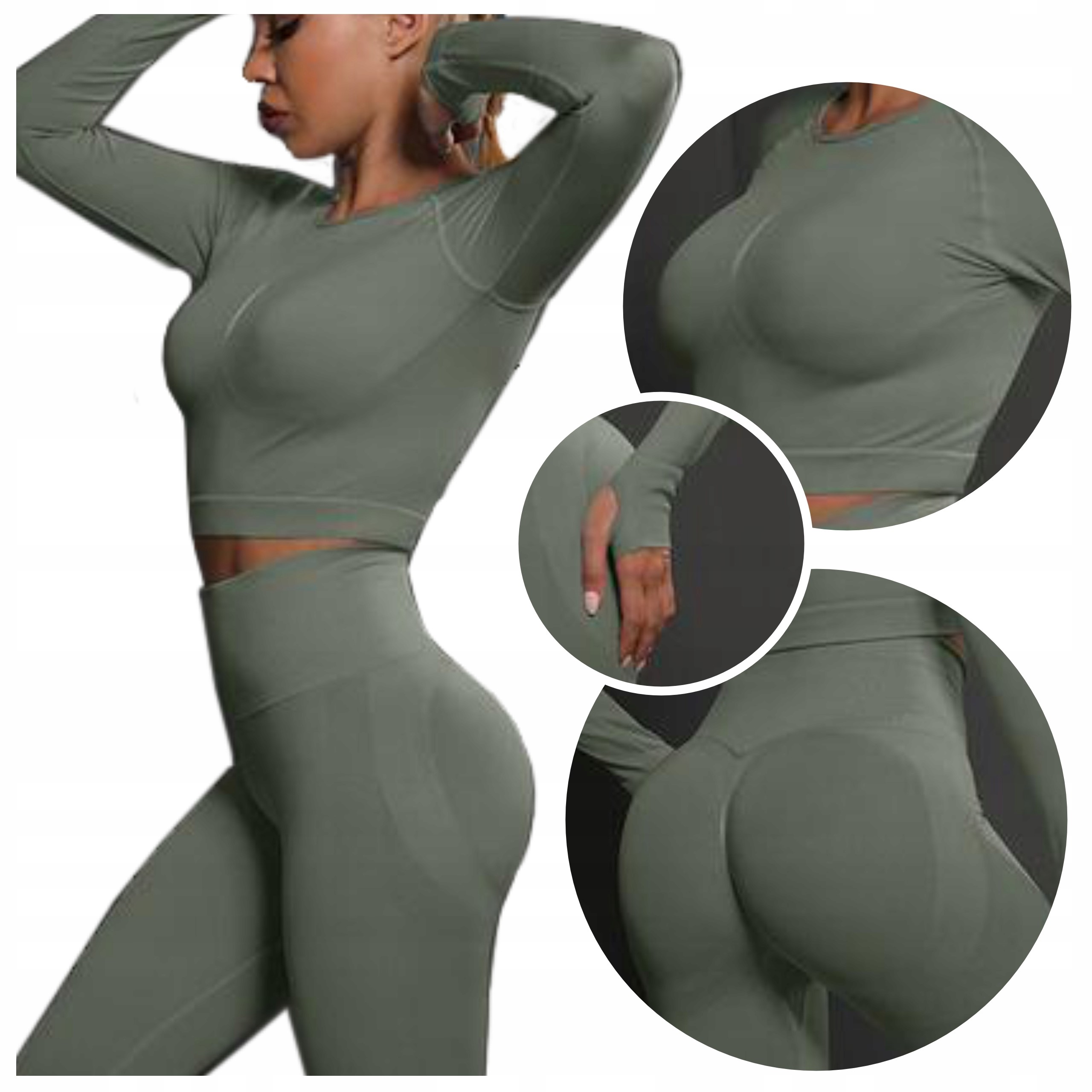 Komplet legginsy sportowe Push Up bezszwowe Top modelujące Wysoki Stan L