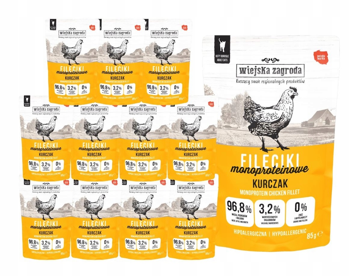 Levně Wiejska Zagroda Krmivo mokré pro kočky Kuřecí filetky 12x85g Monoproteinové