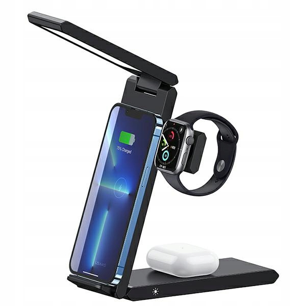 Usams Ład. indukcyjna z lampą 3w1 15W czarny/black CD181WXC01 (US-CD181)