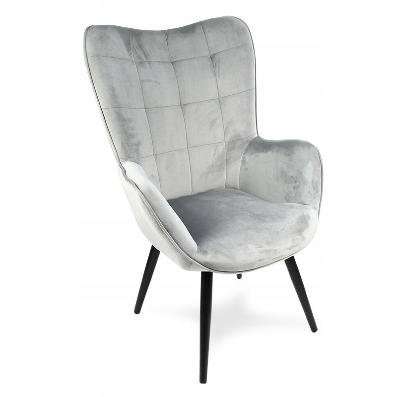 

Fotel Welur szary pikowany nogi metal F420G