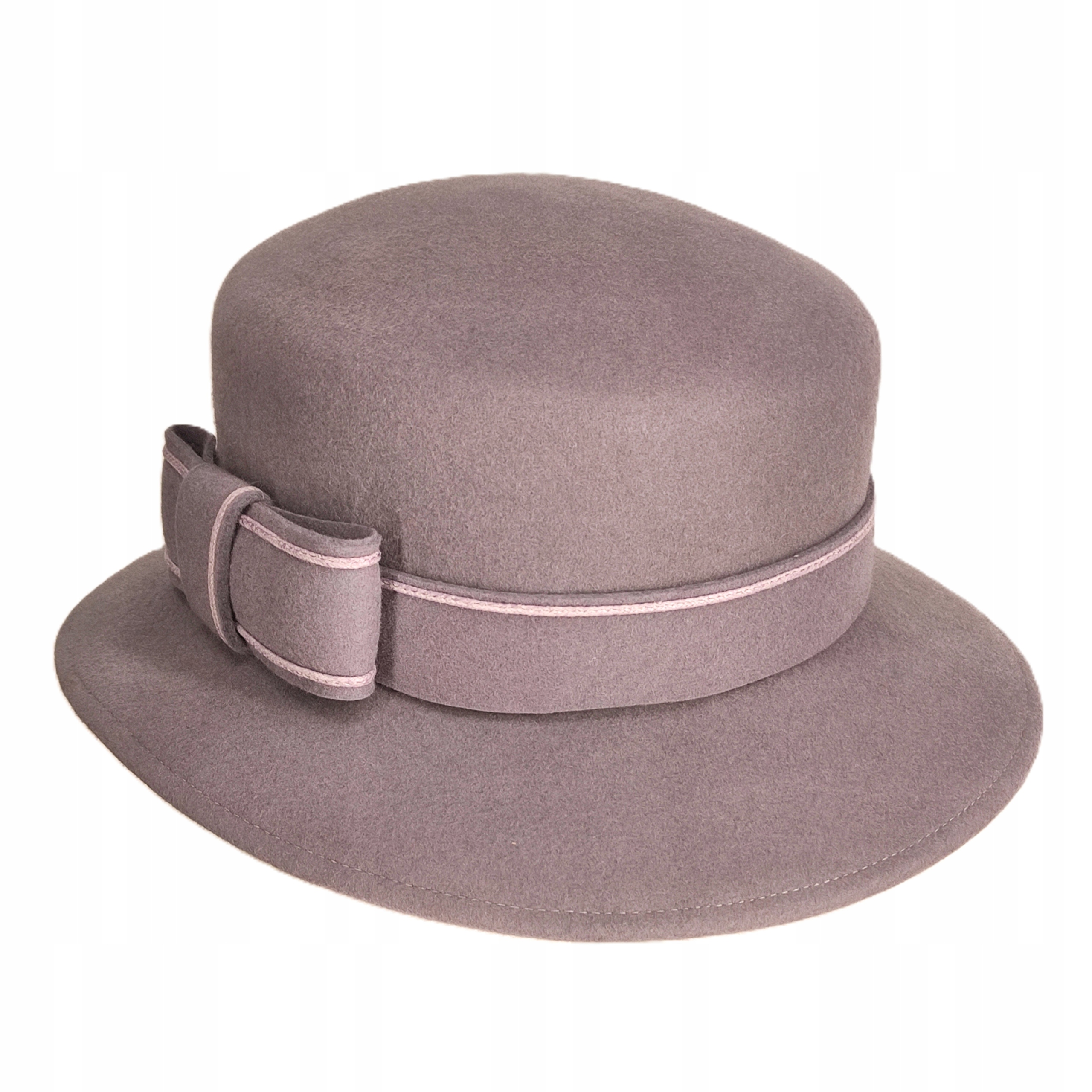 Dámský vlněný plstěný klobouk elegantní Šedý Fialový plst 55/56 cm Polský