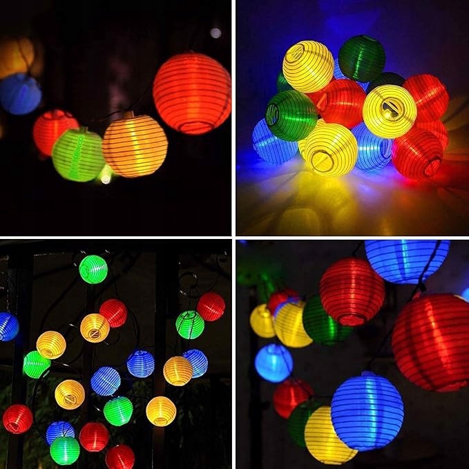 Kolorowe lampki lampiony zewnętrzne 20 led Średnica kuli 7 cm