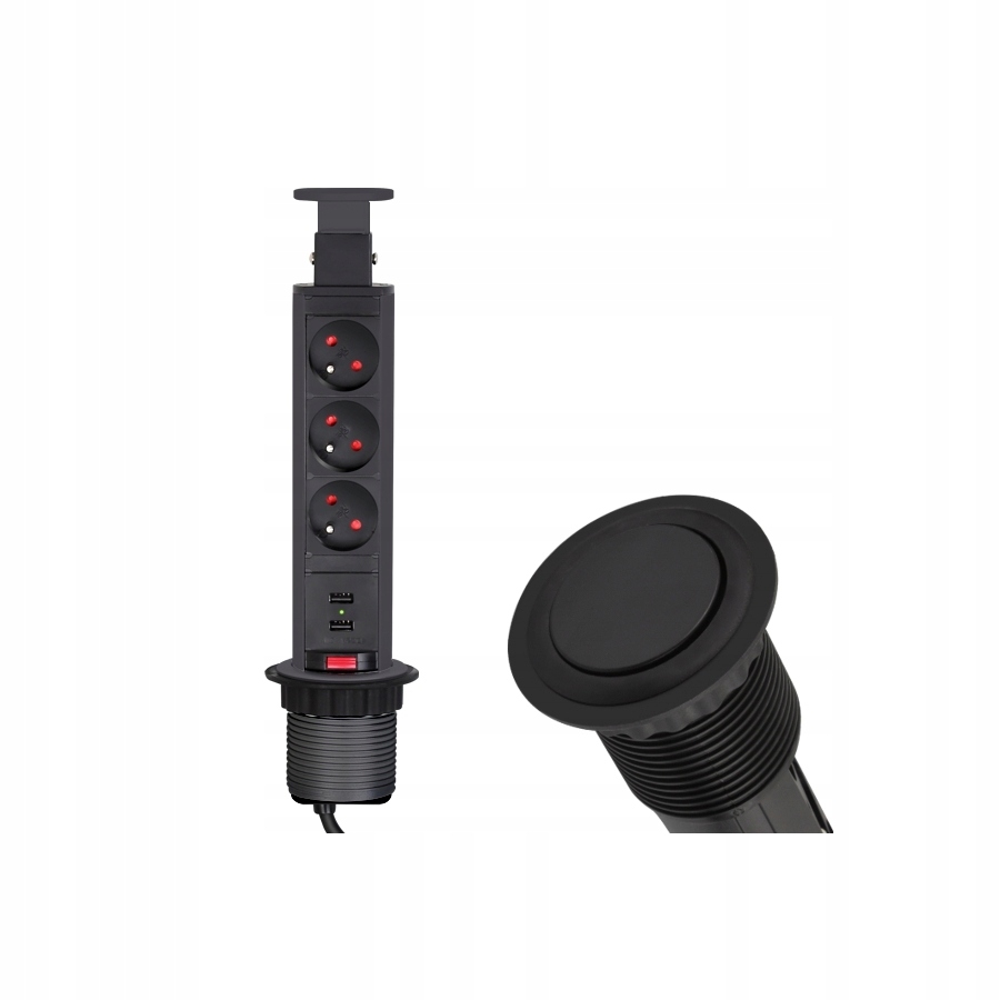 

Multiport chowany fi60 3x gniazdka 2x Usb Czarny