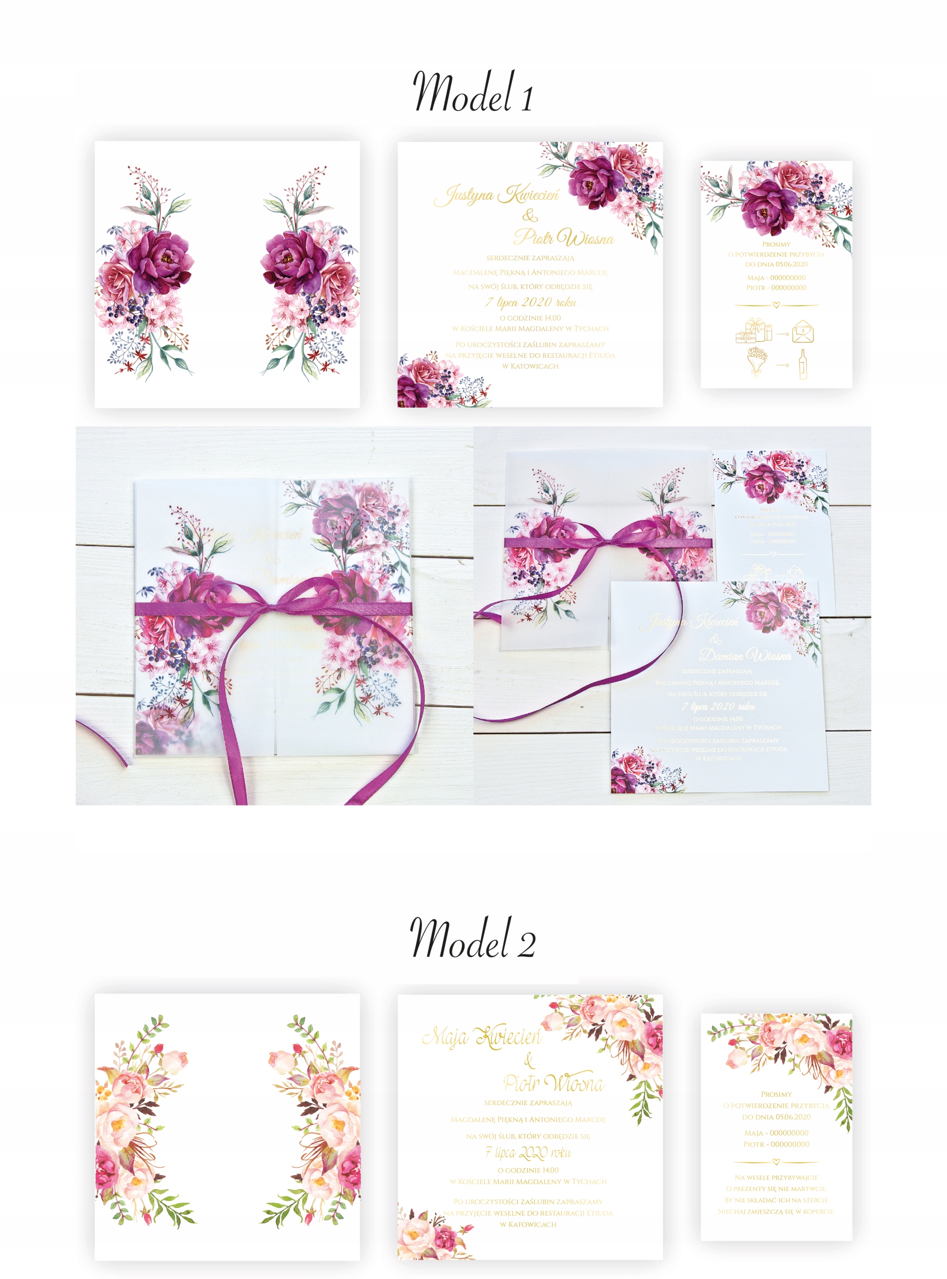 ZŁOCONE ZAPROSZENIA ŚLUBNE Z KALKĄ GLAMOUR - 2 SZT Zdobienie brak