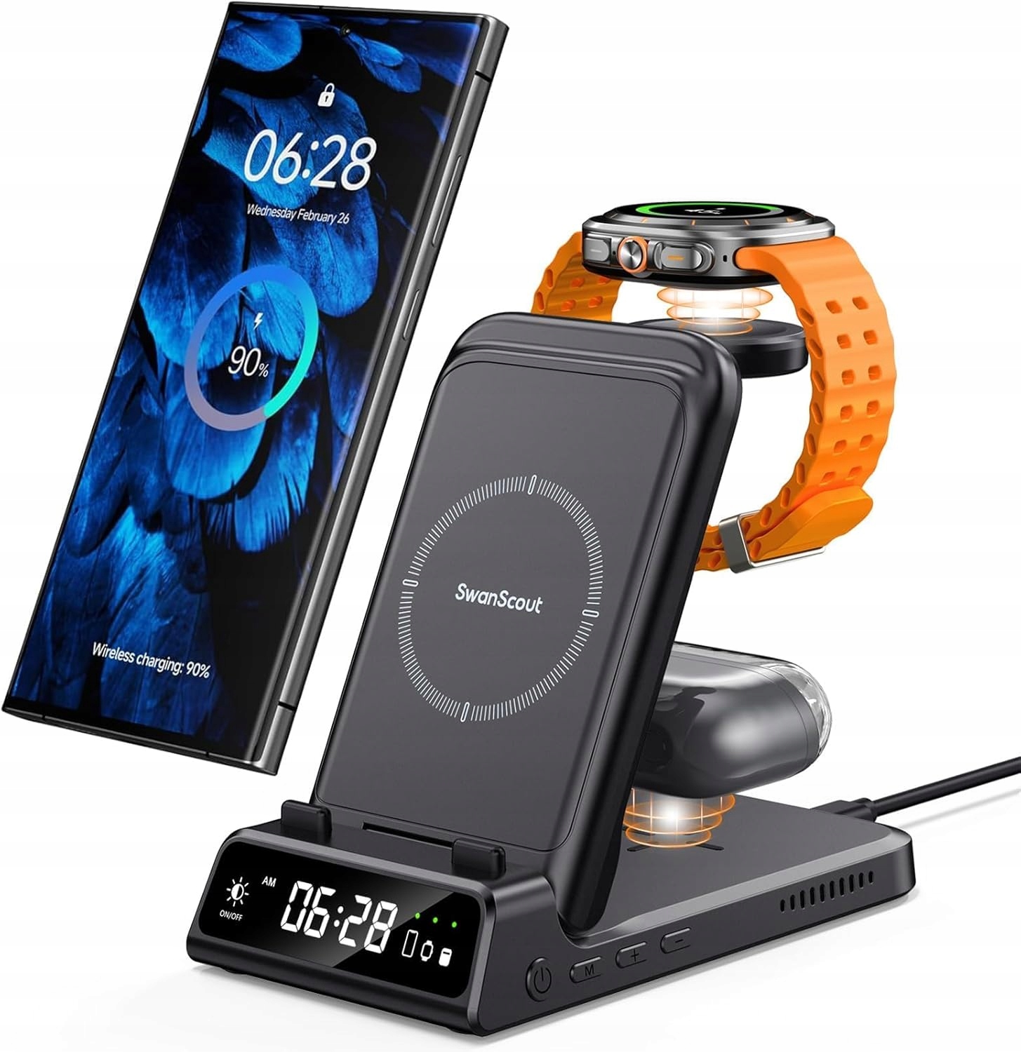 SwanScout Induction Ładowarka 3w1 do Samsung Galaxy Phone Watch Buds Clock
