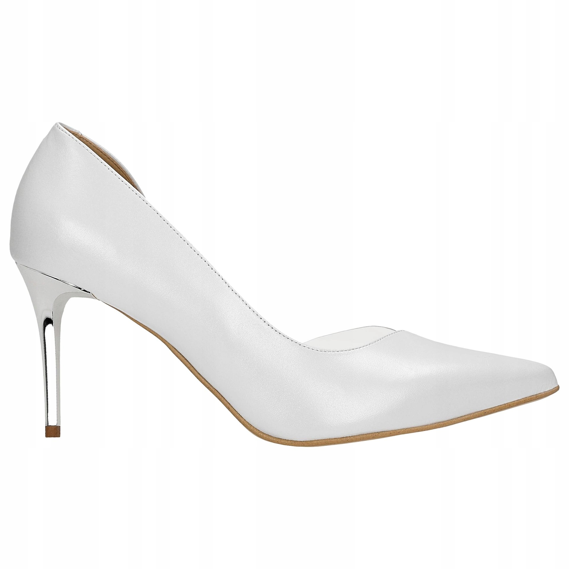 Bílé perleťové dámské lodičky na stříbrném podpatku vel. 36,5