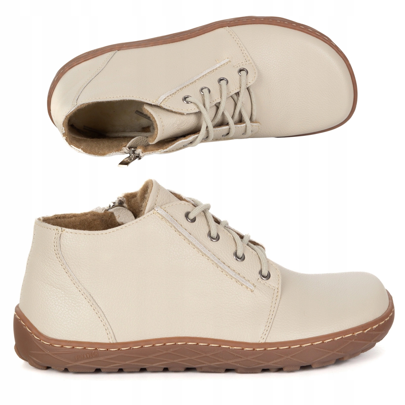 Dámské kožené boty Barefoot zateplené se zipem 787/2 béžové 41