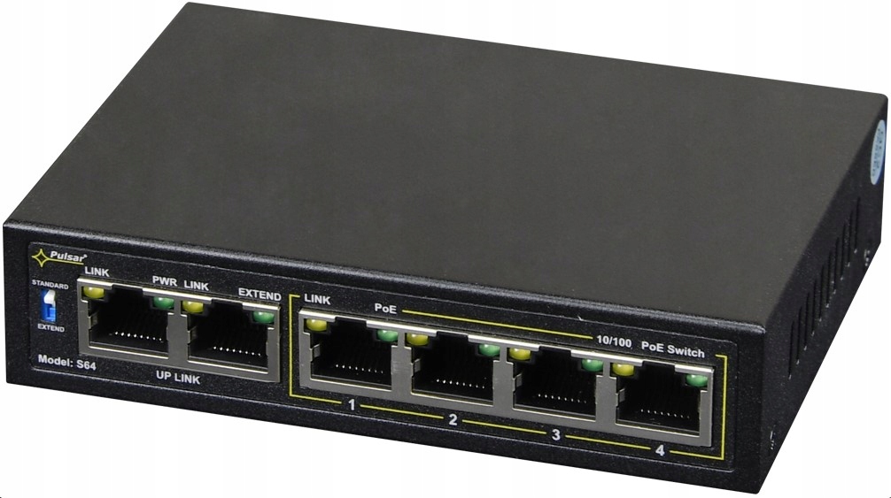 Pulsar S64 6-portový switch PoE 48 W pro 4 Ip kamery