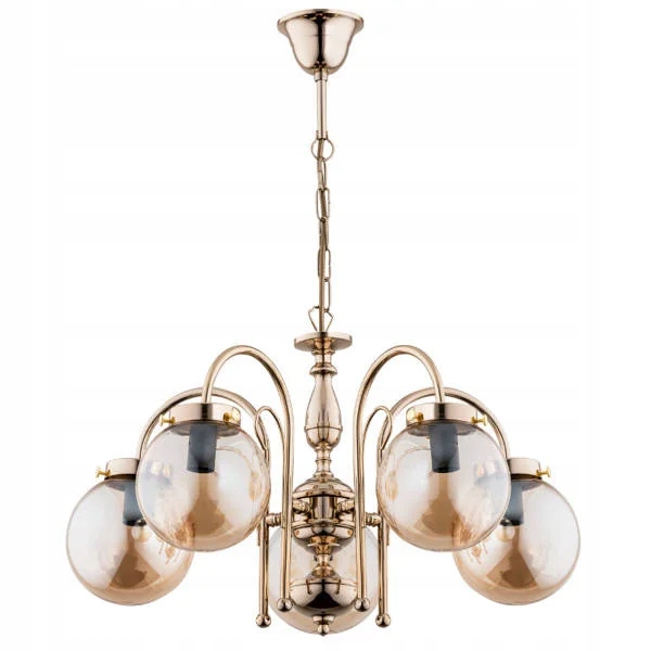 Klasický luster Art Deco zlaté sklenené gule 5 bodov do obývačky Alfa