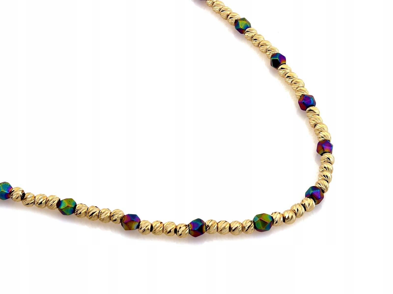 Zlatý náhrdelník 585 s kuličkami a barevnými kameny, 45 cm