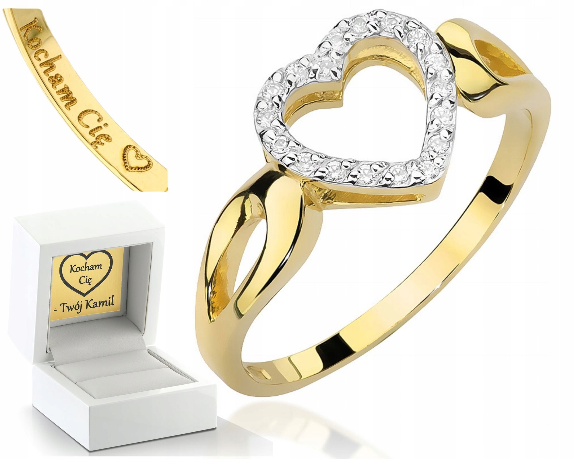 Zlatý Prstýnek Srdce S Brilianty Gravírování Bonus