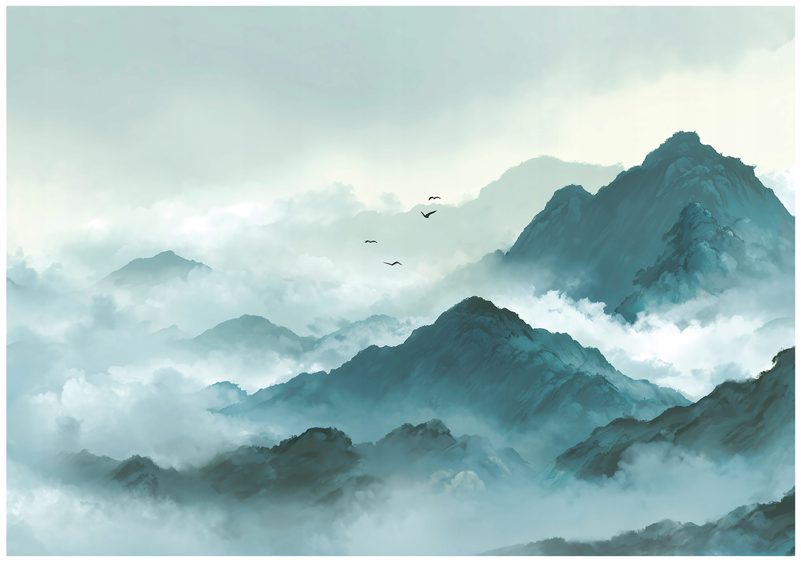 Fototapeta Hory Mlha Příroda Šedá Ptáci Nebe Mraky Krajina 350x250