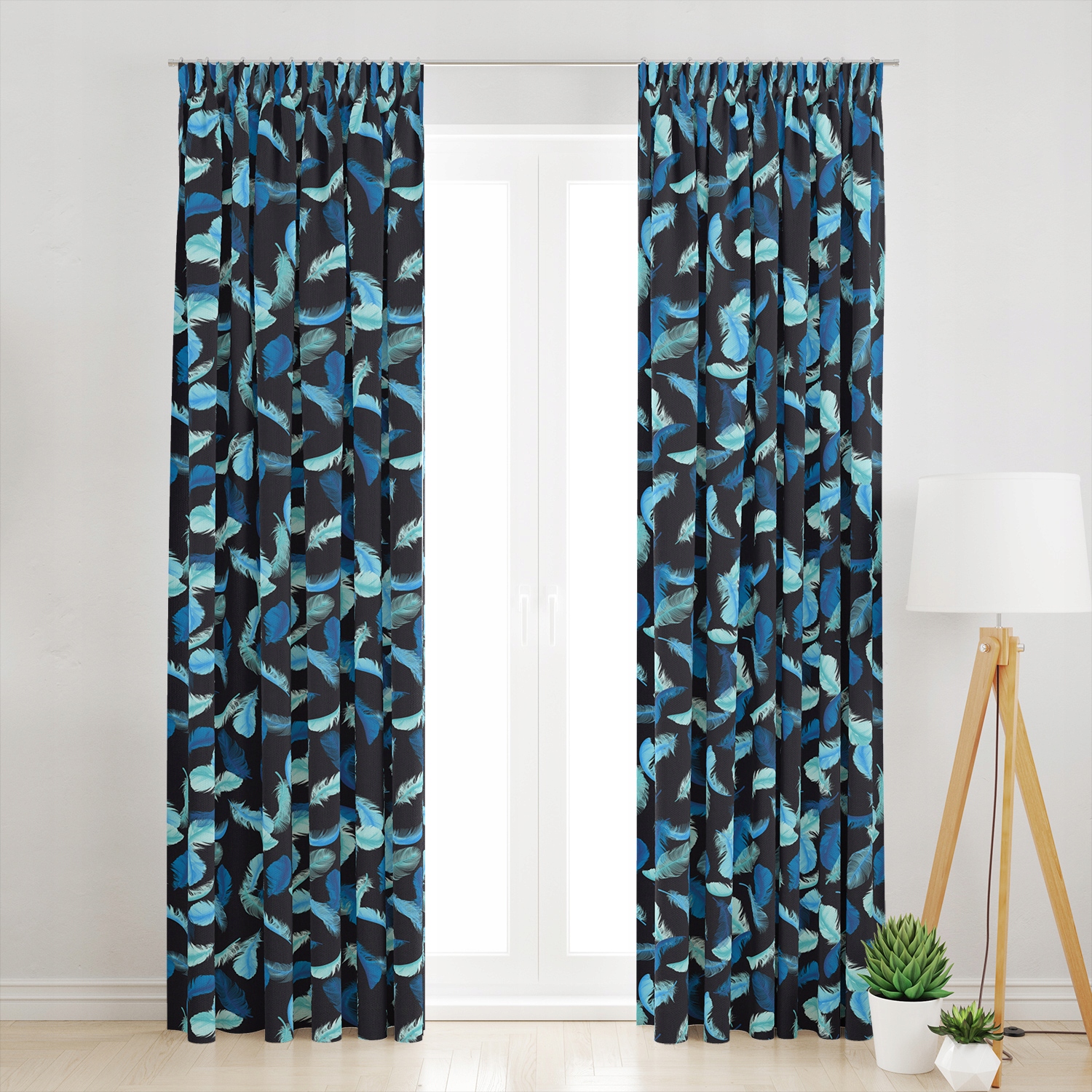 Záclona Velvet Na Páske Modré Pero 145x260