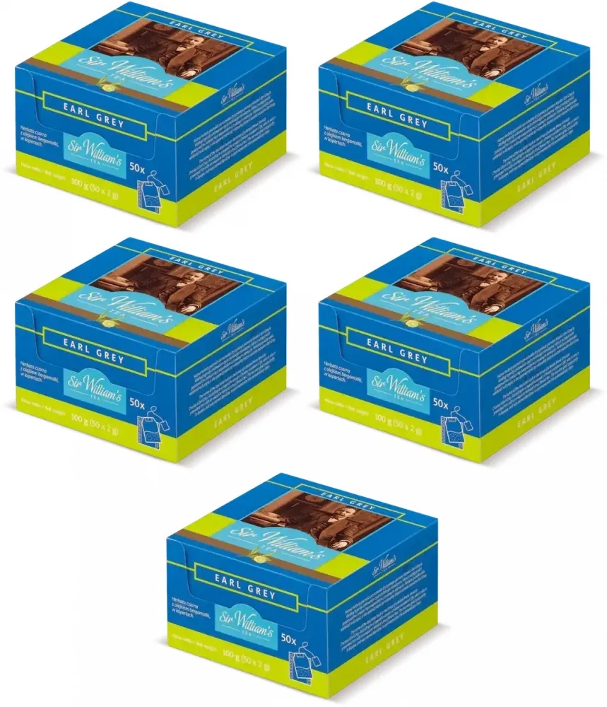 Herbata Sir William's Tea Earl Grey ekspresowa 50 torebek x5