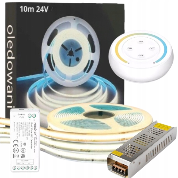 Zestaw Pilot naścienny Mi-Light 10 metrów Taśma Biała Led Cob 24V Zasilacz