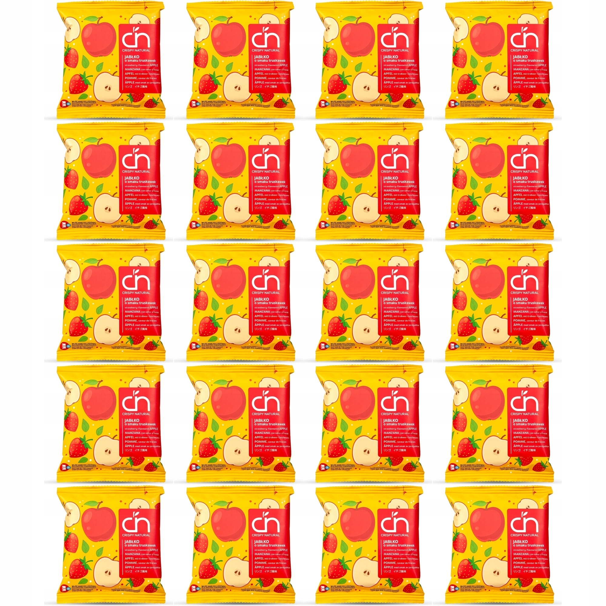 Zestaw 20 x Crispy Natural Jabłko o smaku truskawek Suszone chipsy 18 g