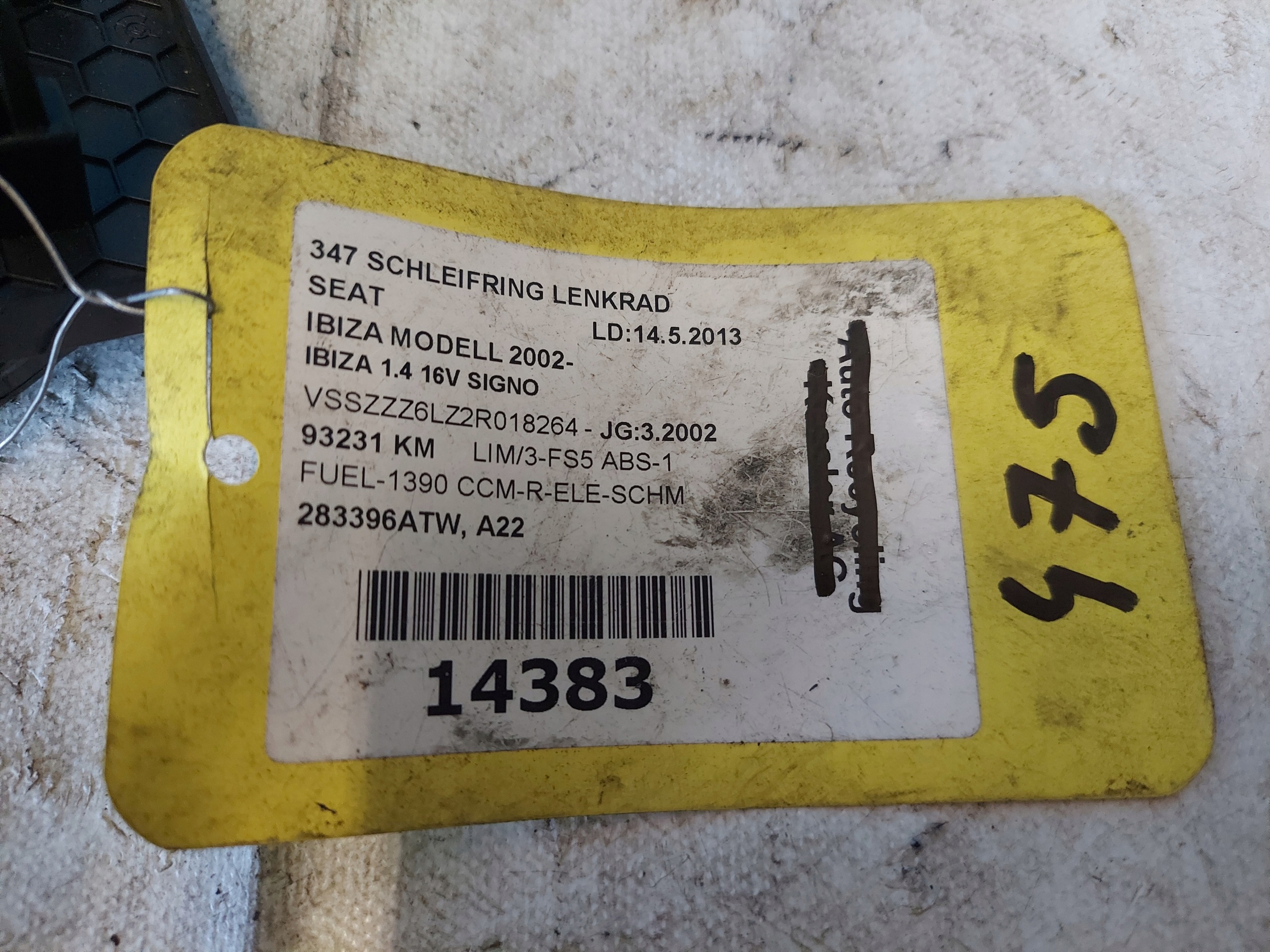 ring airbag IBIZA III POLO 9N 283.396