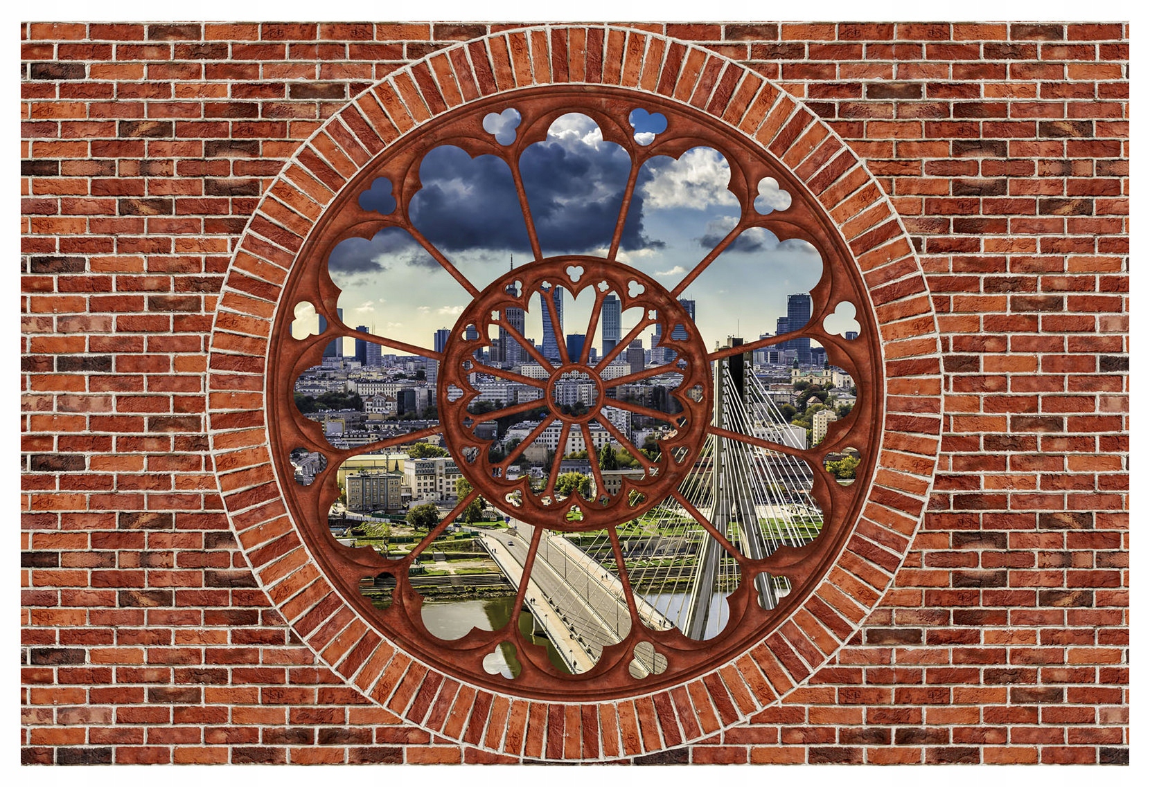 Fototapeta Cihlová zeď město v rámečku perspektiva 200x140 lepidlo