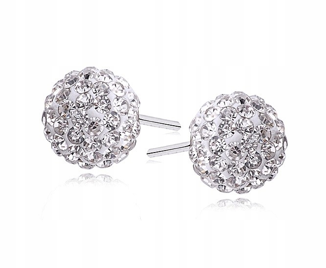 

Srebrne Kolczyki Wkrętki Białe Kulki Swarovski