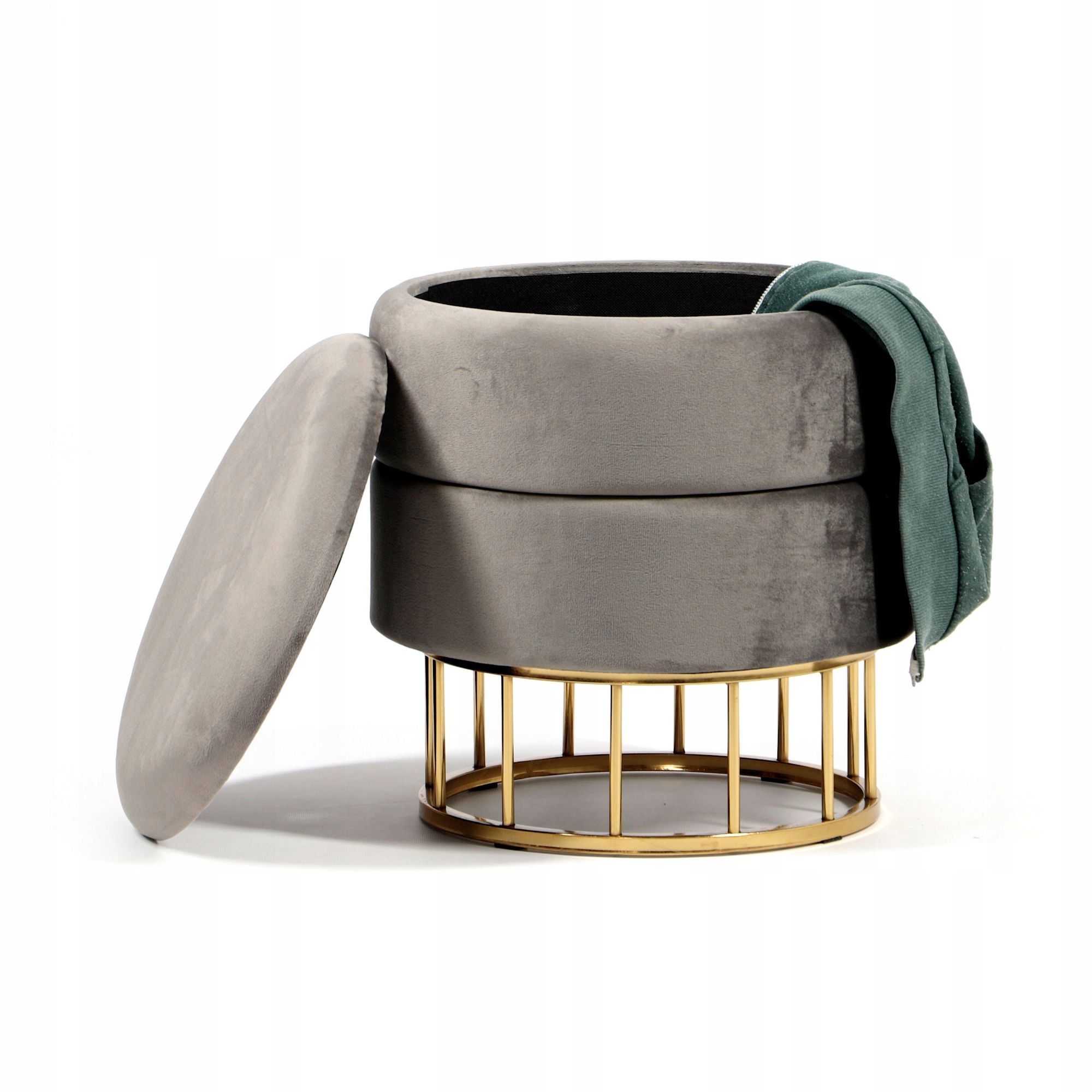 Pufa Welurowa Złota Szara Welur OTWIERANA 41cm Głębokość mebla 38 cm