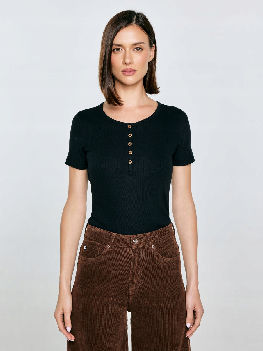 Big Star Tričko S Pruhovanými Ozdobnými Knoflíky Černá Verta 906 S