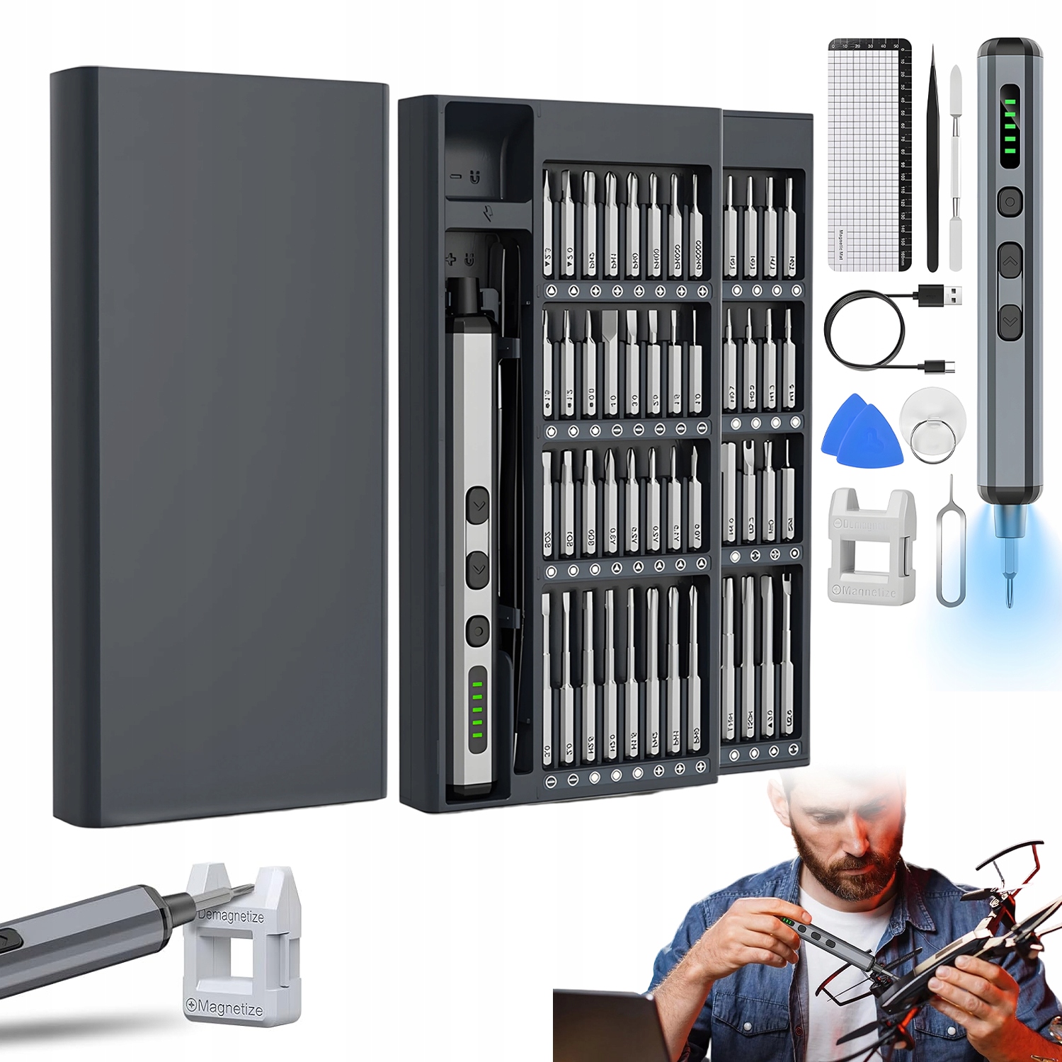 Mini Elektrický Šroubovák Led 350MAH S2 64 Koncovky Usb C Ergonomický