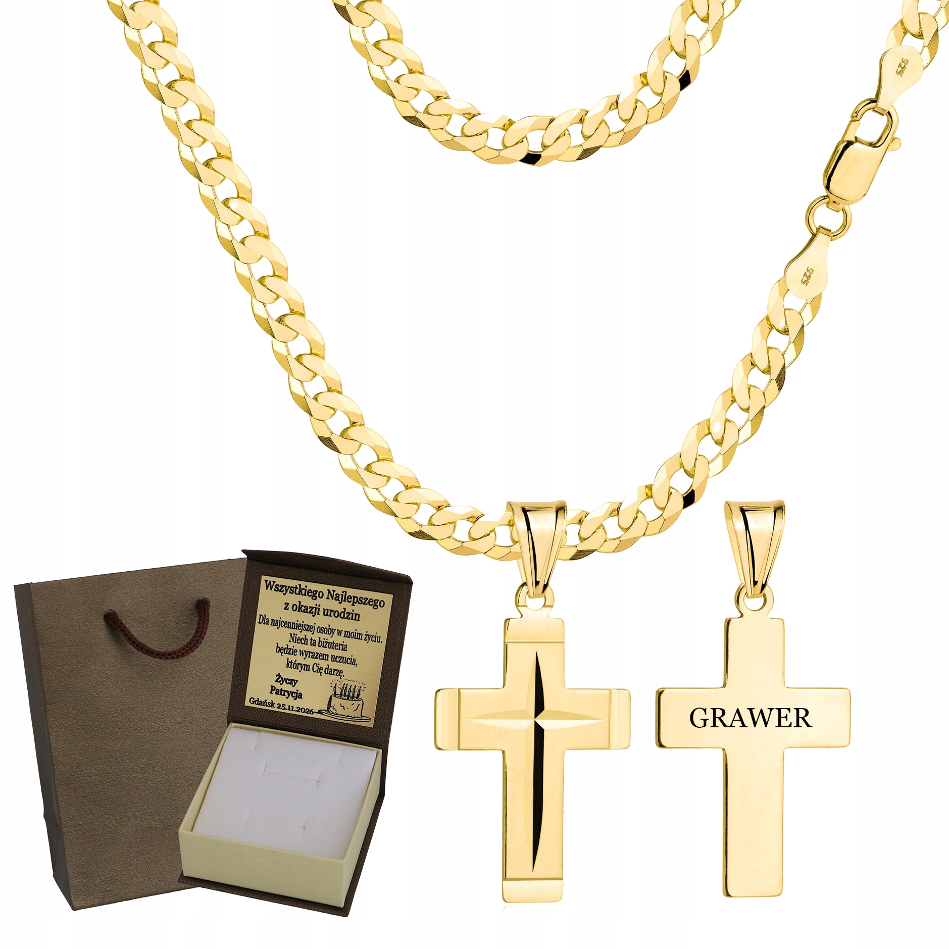 Zlatý Plný Řetízek Pánský Pancr S Křížkem Ryzost 925 585 Gravírování Bonus