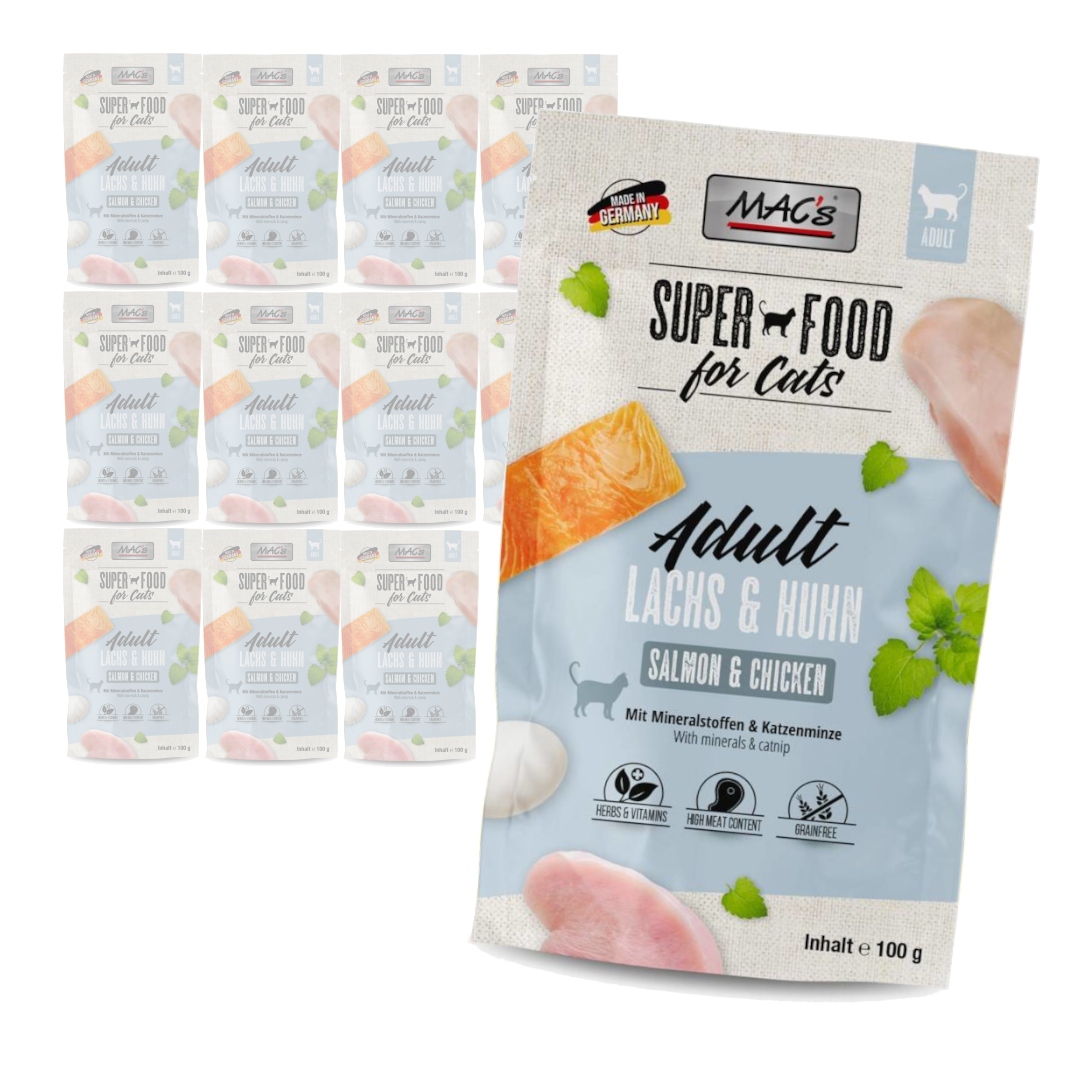 Levně MAC's Mokré Krmivo Pro Kočky s lososem a kuřetem 12x100g