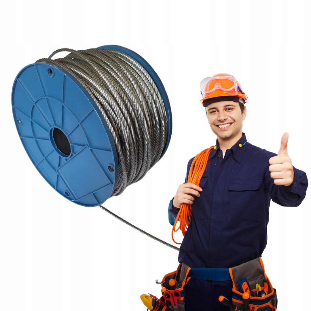 Lina stalowa 8mm 50 metrów ocynkowana linka ocynk 8 mm 50m splot 6x19