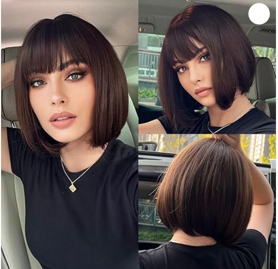 Haircube Paruka s hřívou Čokoládová Jednoduchá Syntetická Bob 25 cm SS155-1