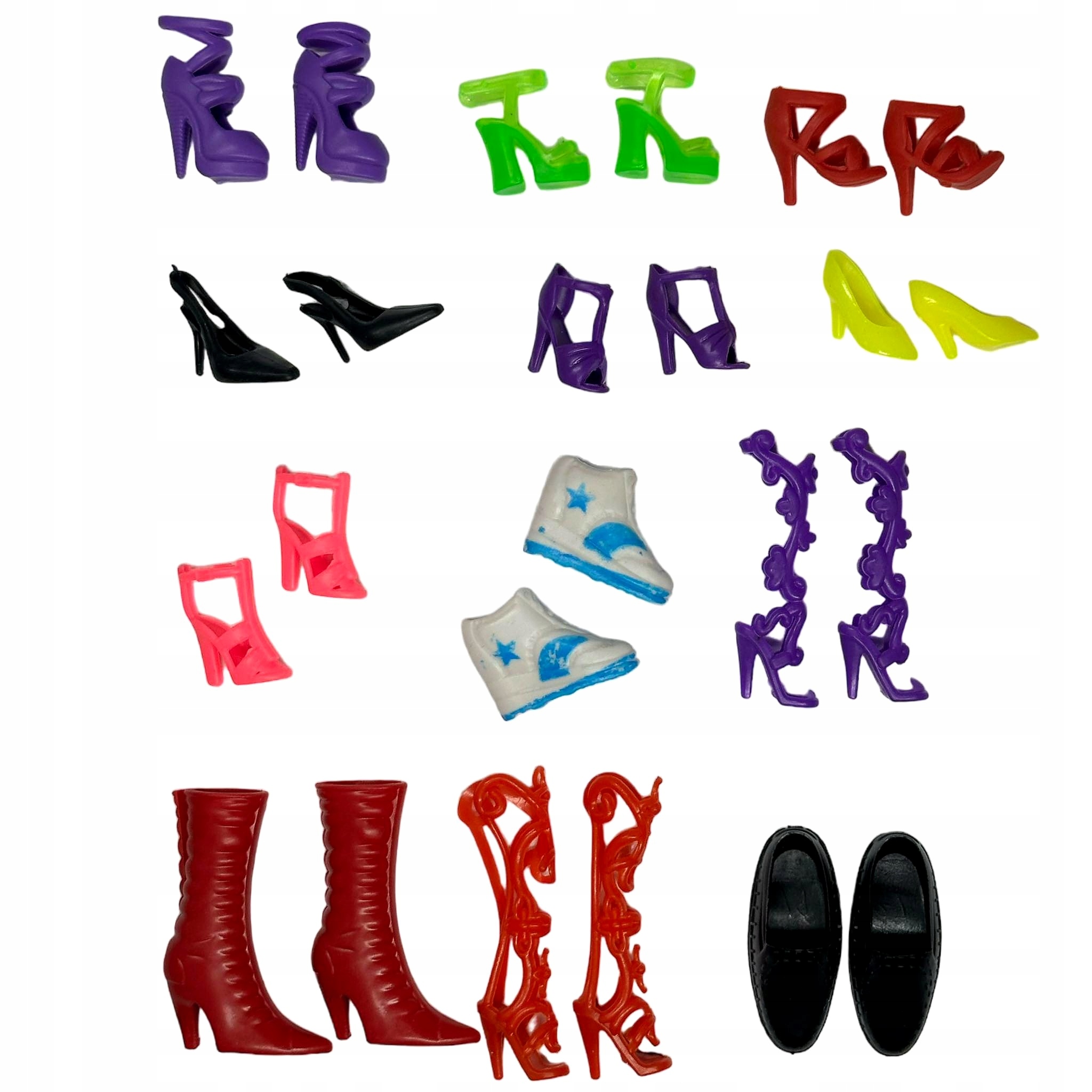 BUCIKI BUTY DLA LALKI BARBIE ZESTAW BUTÓW SZPILKI ADIDASY KOZAKI 12 PAR